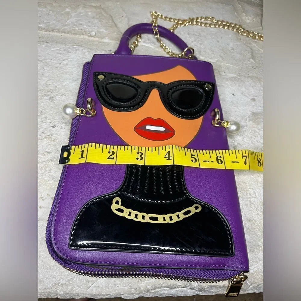 Novelty Lady Face Shoulder Bag faux Leather Messenger Travel Handbag (Purple)